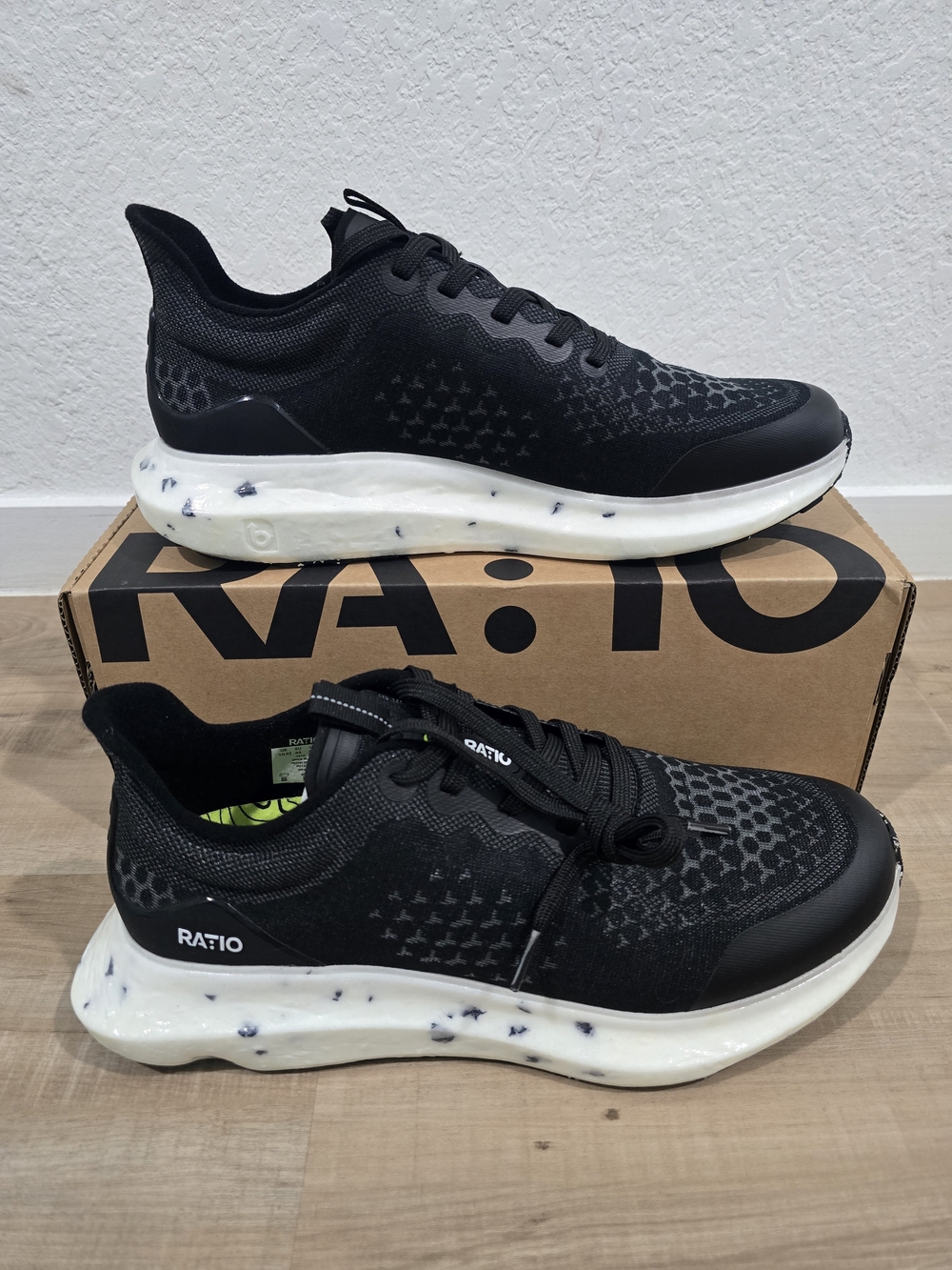 RATIO Black Athletic Sneakers with Speckled White Midsole
